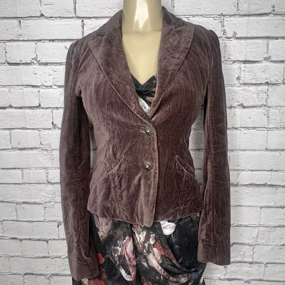 Armani Exchange Womens Brown Two-Button Peplum Cotton Blazer Jacket Size Medium